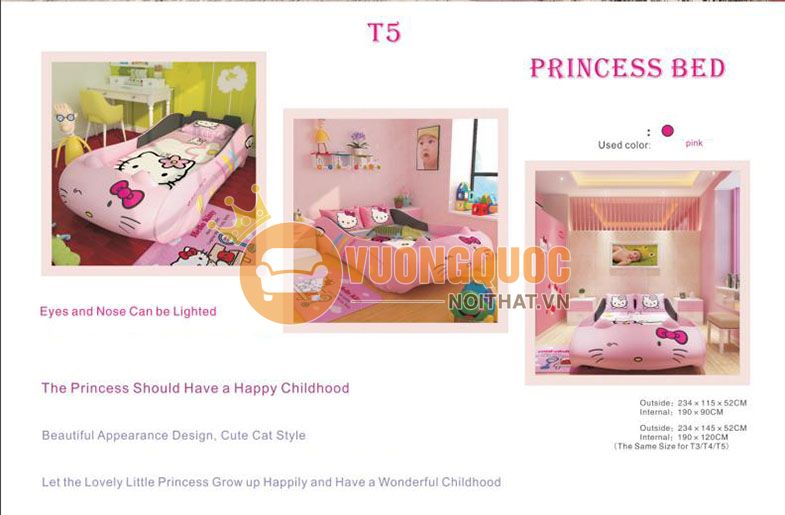 Giường ô tô cao cấp màu hồng dễ thương TCT5-2